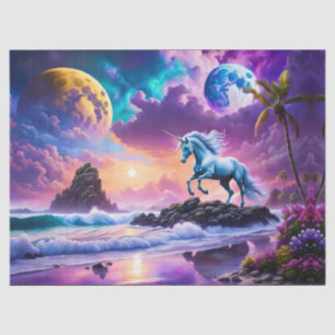 White Unicorn Fantasy Tropical Beach Tissue Paper