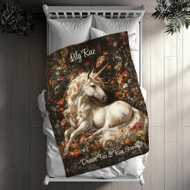 White Unicorn Floral Fantasy Cozy Sleeping Horse Fleece Blanket (Creator Uploaded)