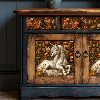 White Unicorn Floral Meadow Fantasy Art Fairytale Tissue Paper