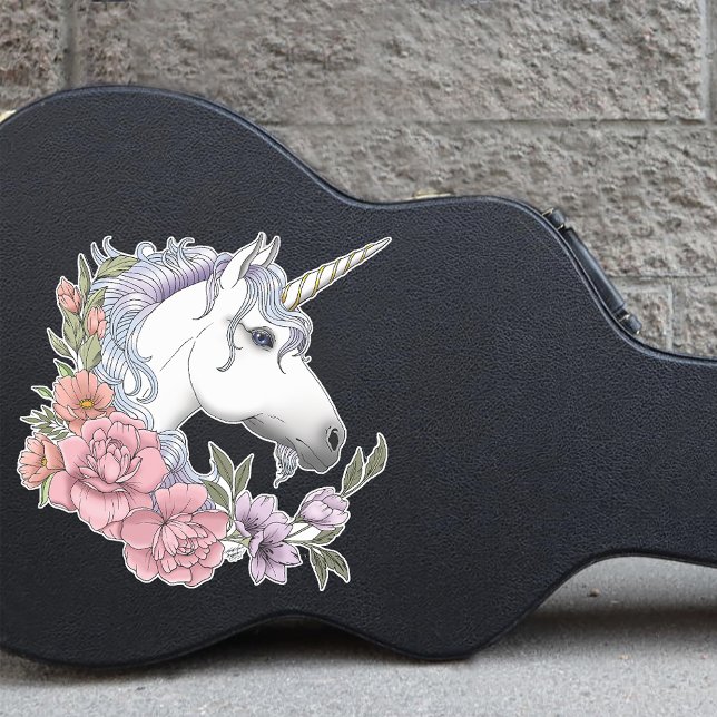 White Unicorn Flowers Pink Black Sticker (Creator Uploaded)