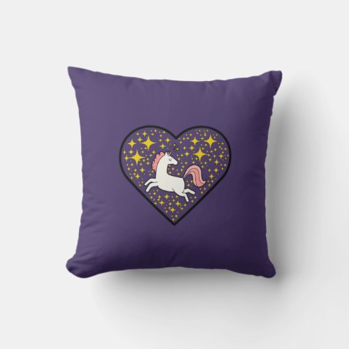 White Unicorn Flying Horse Shining Stars Glitter Throw Pillow