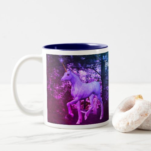 White Unicorn Forest Fantasy Colors Personalized  Two_Tone Coffee Mug