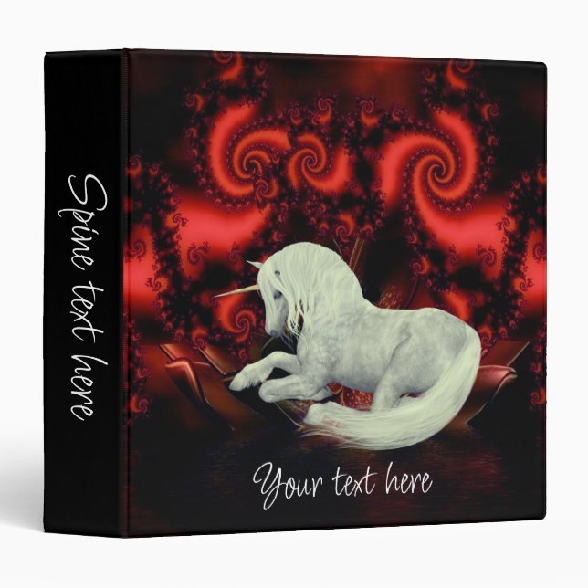 White Unicorn Fractal Fantasy Horse Personalized 3 Ring Binder (Front/Spine)