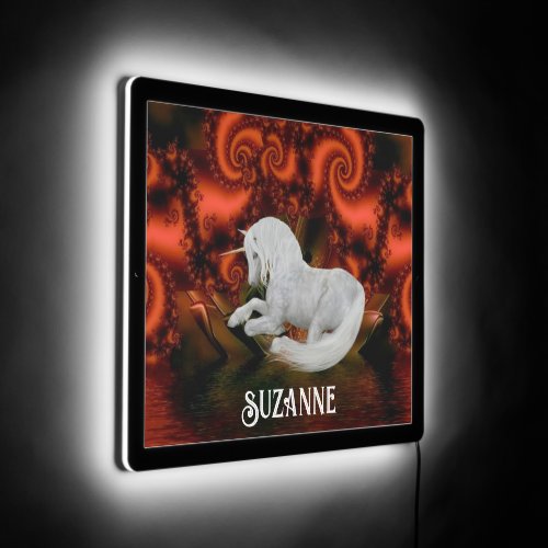 White Unicorn Fractal Fantasy Personalized LED Sign
