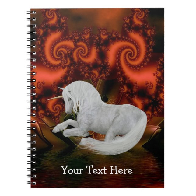 White Unicorn Fractals Personalized Notebook (Front)