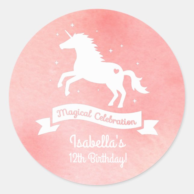 White Unicorn Girls Birthday Party Decor Stickers (Front)