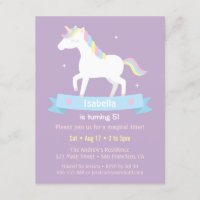 White Unicorn Girls Birthday Party Invitations