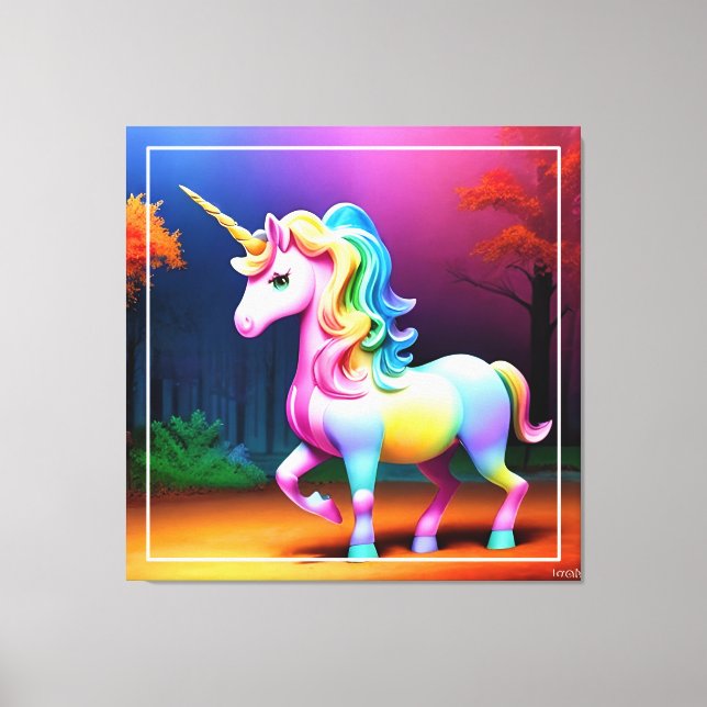 White Unicorn Horse-37474 Canvas Print (Front)