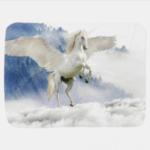 White Unicorn Horse with Wings Baby Blanket