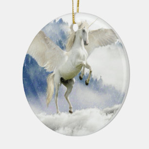 White Unicorn Horse with Wings Ceramic Ornament
