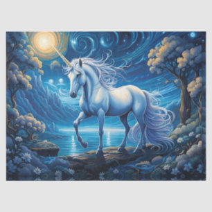 White Unicorn in Blue Full Moon Tissue Paper