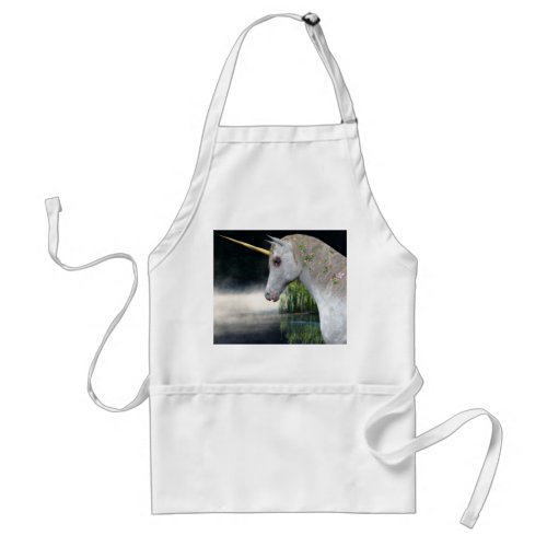 White Unicorn In Mist Fantasy Apron