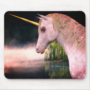 White Unicorn In Mist Fantasy Art Mouse Pad