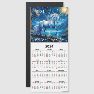 White Unicorn Magnetic Calendar Card
