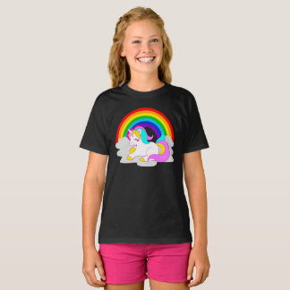 White Unicorn on Cloud Rainbow Girls' Dark T-Shirt