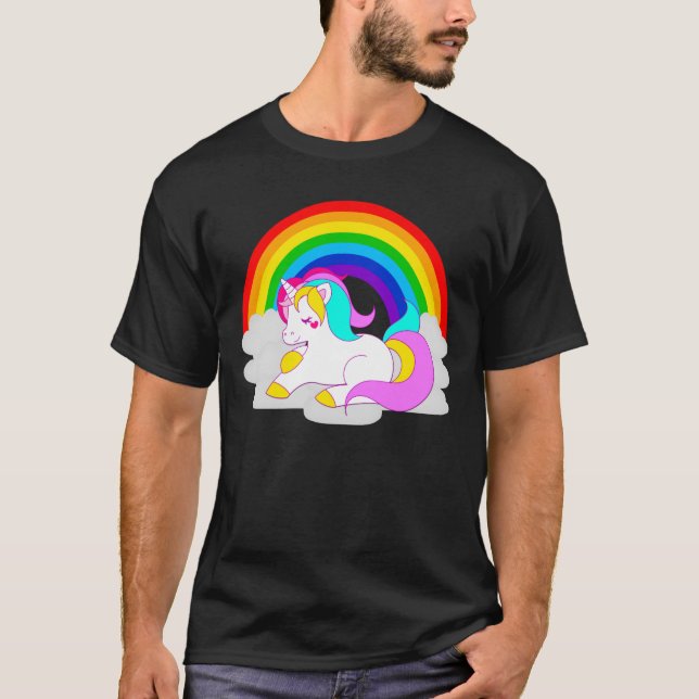 White Unicorn on Cloud with Rainbow Men's T-Shirt (Front)