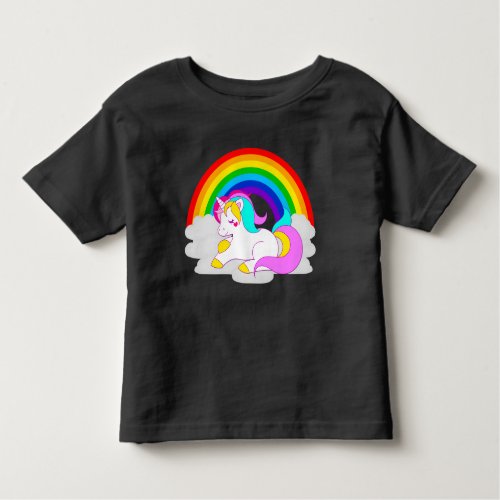 White Unicorn on Cloud with Rainbow Toddler Tee