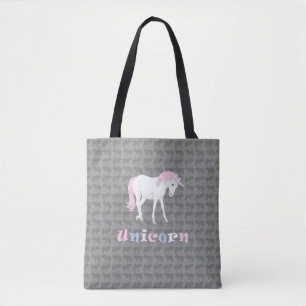White Unicorn on Grey Tote Bag