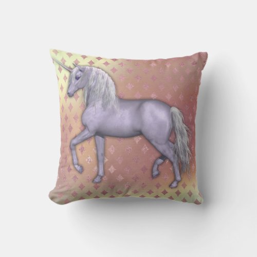 White Unicorn on Pink Diamonds Throw Pillow