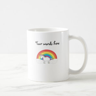 White unicorn on rainbow and clouds coffee mug
