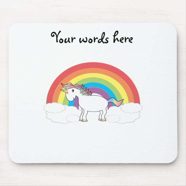White unicorn on rainbow and clouds mouse pad (Front)