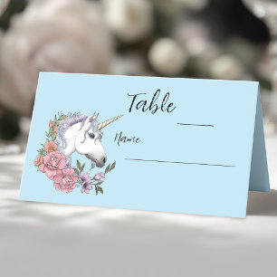 White Unicorn Pastel Floral Fantasy  Place Card