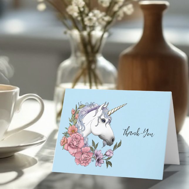 White Unicorn Pastel Floral Fantasy  Thank You Card (Creator Uploaded)