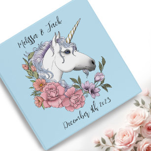 White Unicorn Pastel Floral Fantasy Wedding 3 Ring Binder