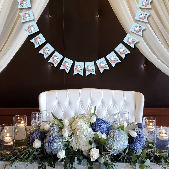 White Unicorn Pastel Floral Fantasy Wedding Bunting Flags (Creator Uploaded)