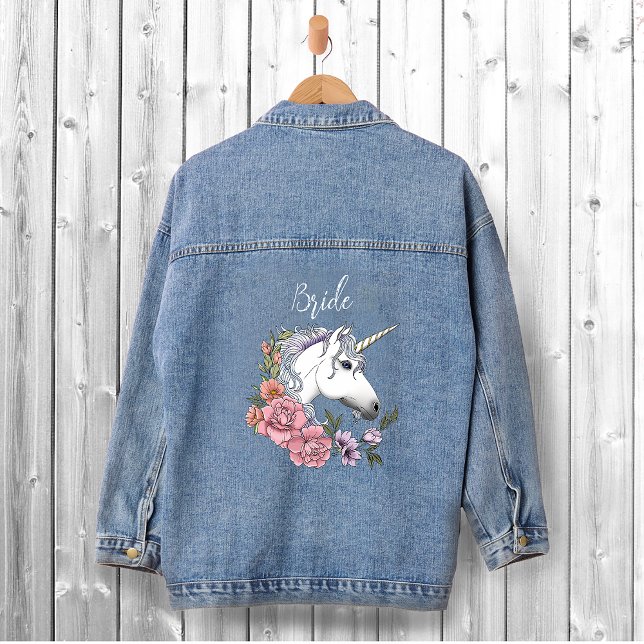 White Unicorn Pastel Floral Fantasy Wedding Denim Jacket (Creator Uploaded)