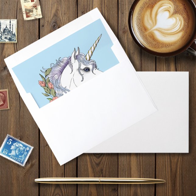 White Unicorn Pastel Floral Fantasy Wedding Envelope Liner (Creator Uploaded)