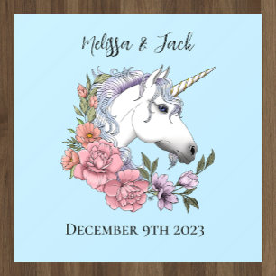 White Unicorn Pastel Floral Fantasy Wedding Floor Decals