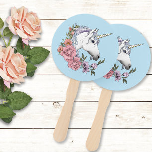 White Unicorn Pastel Floral Fantasy Wedding Hand Fan