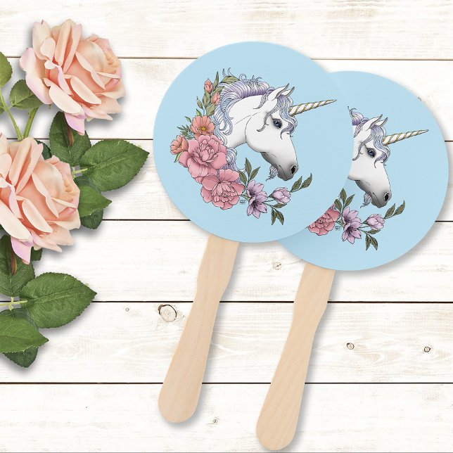 White Unicorn Pastel Floral Fantasy Wedding Hand Fan (Creator Uploaded)