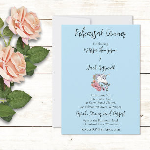 White Unicorn Pastel Floral Fantasy Wedding Invitation