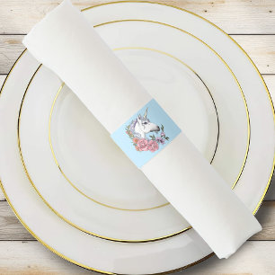 White Unicorn Pastel Floral Fantasy Wedding Napkin Bands