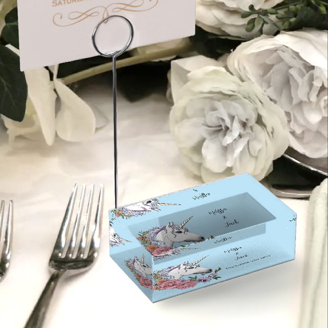 White Unicorn Pastel Floral Fantasy Wedding Place Card Holder (Creator Uploaded)