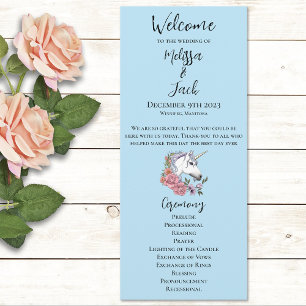 White Unicorn Pastel Floral Fantasy Wedding Program
