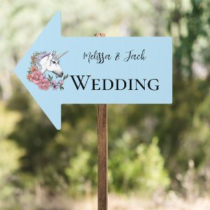 White Unicorn Pastel Floral Fantasy Wedding Sign