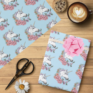 White Unicorn Pastel Floral Fantasy Wedding Wrapping Paper