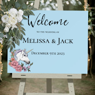 White Unicorn Pastel Floral Fantasy Welcome Sign