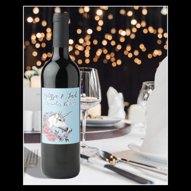 White Unicorn Pastel Floral Fantasy Wine Label (Creator Uploaded)