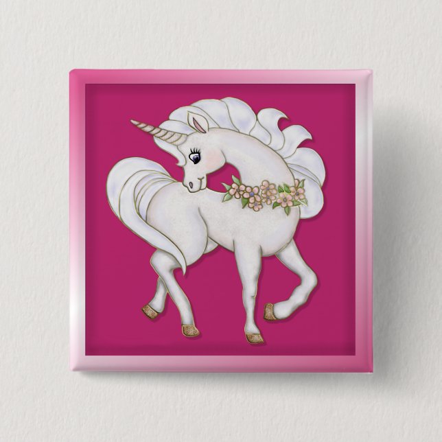White Unicorn Pinback Button (Front)