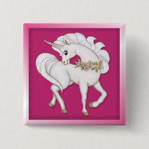 White Unicorn Pinback Button
