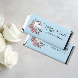 White Unicorn Pink Flowers Blue Hershey Bar Favors