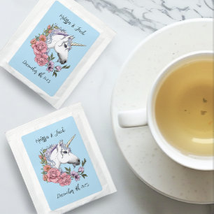 White Unicorn Pink Flowers Blue Tea Bag Drink Mix