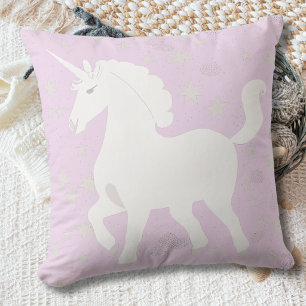 White Unicorn Pink Stars Girls Nursery Pillow