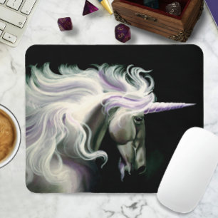White Unicorn Purple Mouse Pad