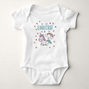White unicorn Rainbow Color Baby Bodysuit