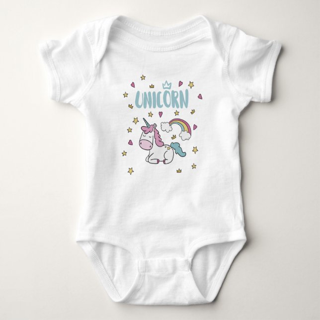 White unicorn Rainbow Color Baby Bodysuit (Front)